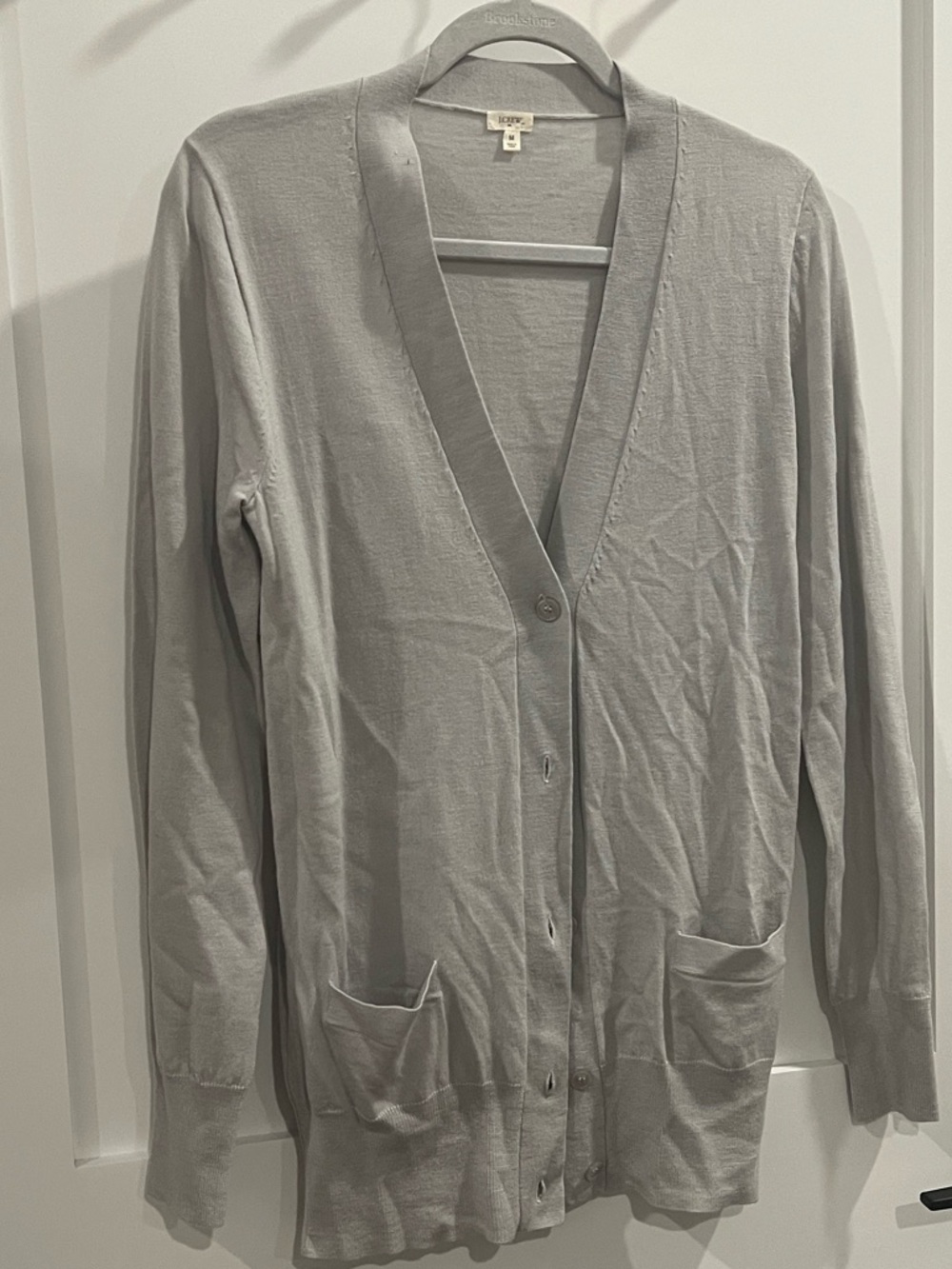 J. Crew Light Gray V-Neck Button Front Cardigan